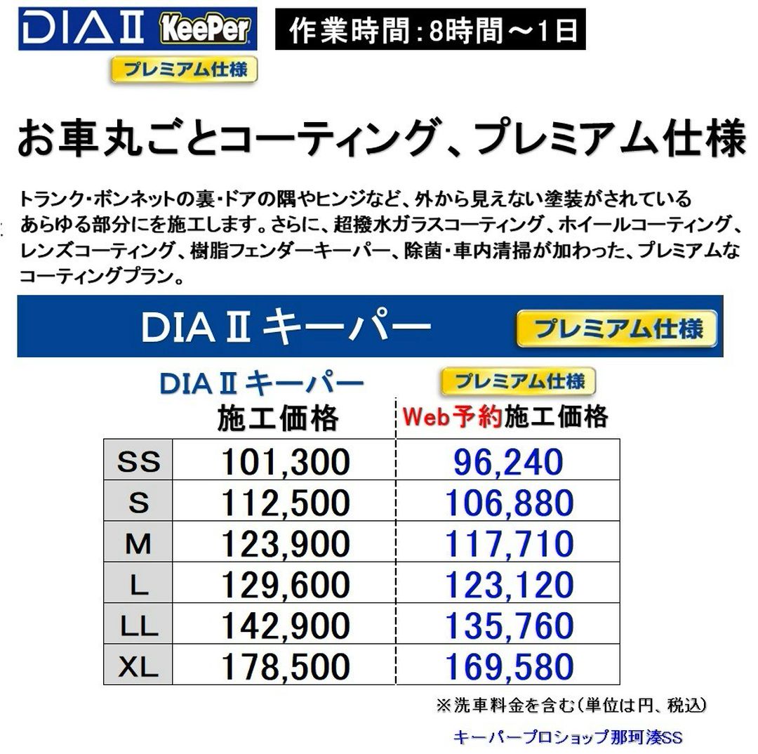 ひたちなか市のキーパープロショップオリジナルのDIAⅡキーパー　プレミアム価格表