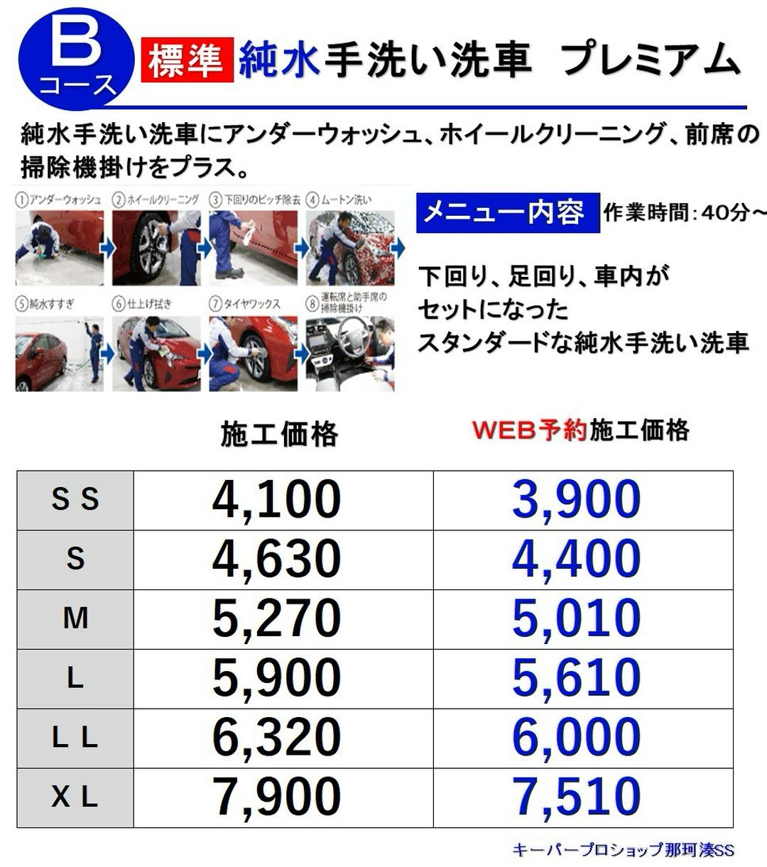 お得な純水手洗い洗車Bコース　プロが洗う手洗い洗車　茨城県　ひたちなか市のプロショップ　那珂湊SS