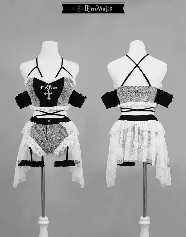 DimMoire フリル×スタッズヘッドドレス White Black レフレム DimMoire フリル×スタッズヘッドドレス White Black レフレム