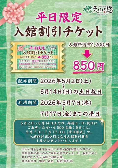 施設利用券 京都 天山の湯 さがの温泉 大人入浴回数券 10枚 2026年7月末迄