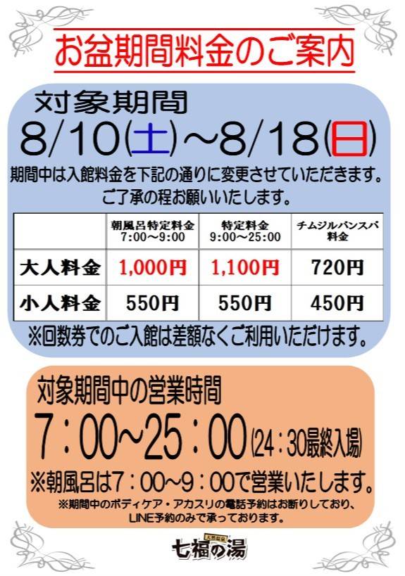 回数券】七福の湯 戸田店 新しき