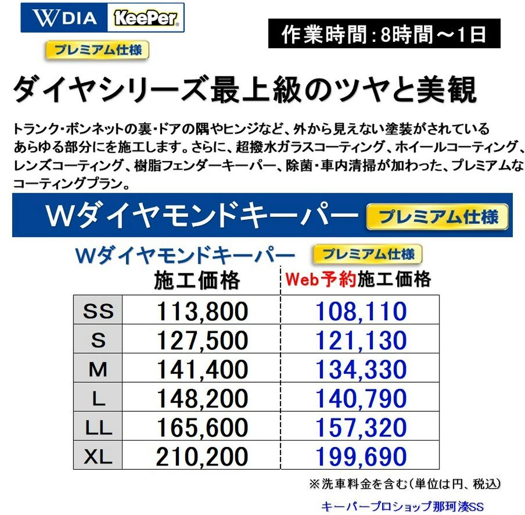 Wダイヤモンドキーパー　プレミアム価格表