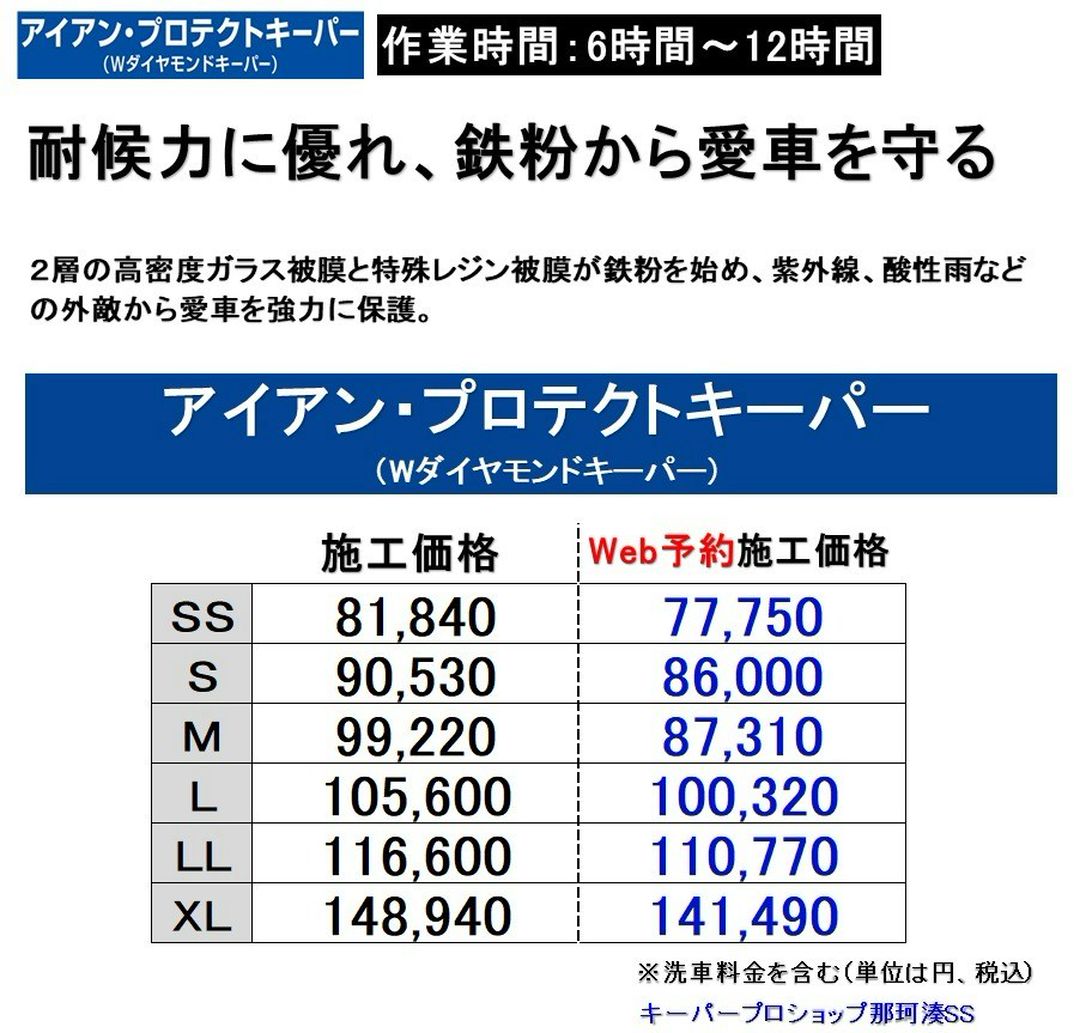 茨城県ひたちなか市のキーパーコーティング専門店オリジナルのアイアン・プロテクトキーパー価格表