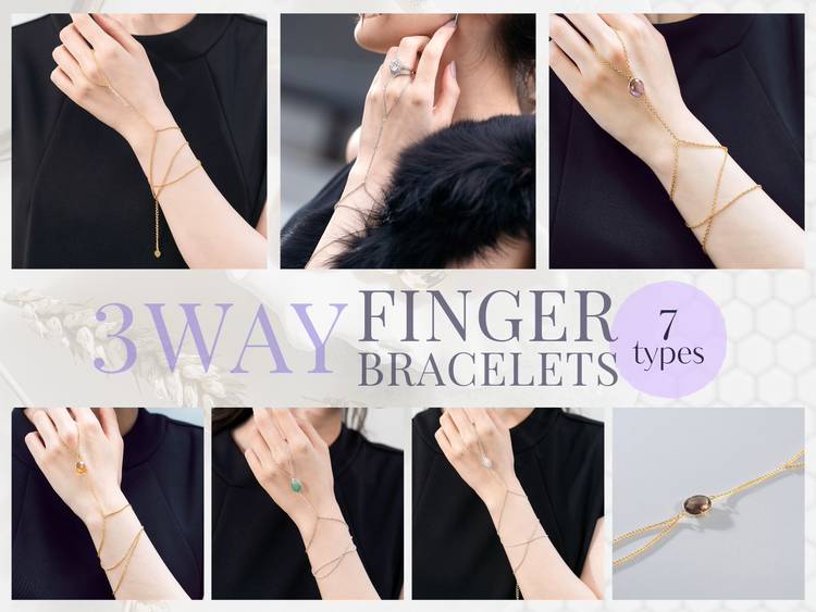 【3WAY】フィンガーブレスレット｜スモーキークォーツ 3WAYフィンガーブレスレット｜ジェムストーンタイプ［シトリン