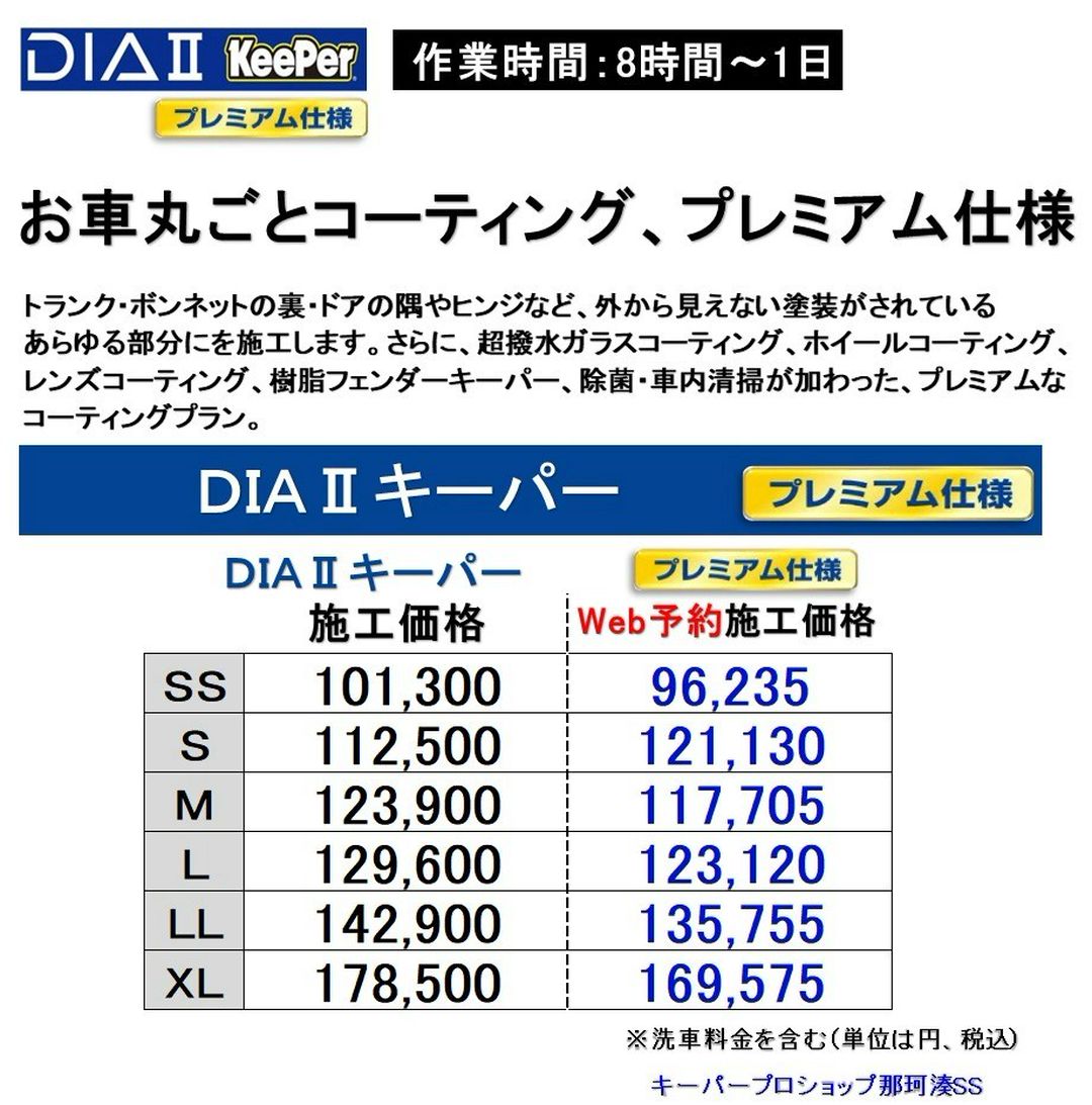 DIAⅡキーパー　プレミアム価格表